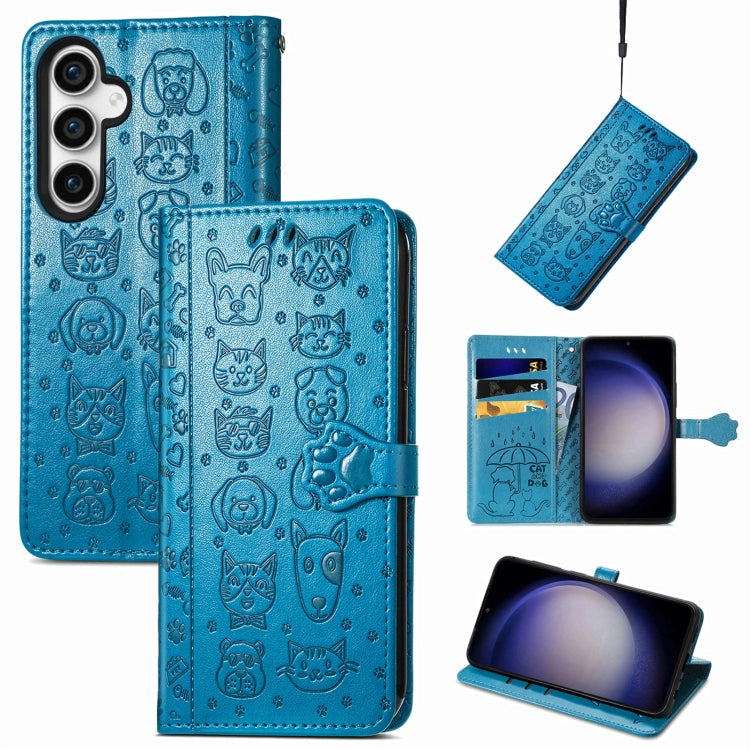Cat and Dog Embossed Leather Phone Case, For Samsung Galaxy A25 5G, For Samsung Galaxy S23 FE 5G