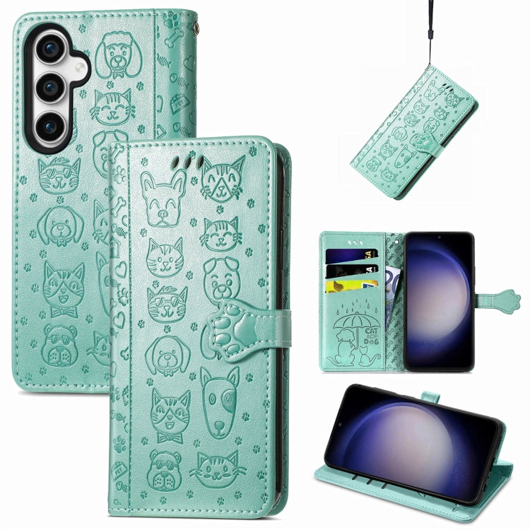 Cat and Dog Embossed Leather Phone Case, For Samsung Galaxy A25 5G, For Samsung Galaxy S23 FE 5G