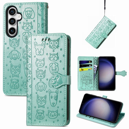 Cat and Dog Embossed Leather Phone Case, For Samsung Galaxy A25 5G, For Samsung Galaxy S23 FE 5G