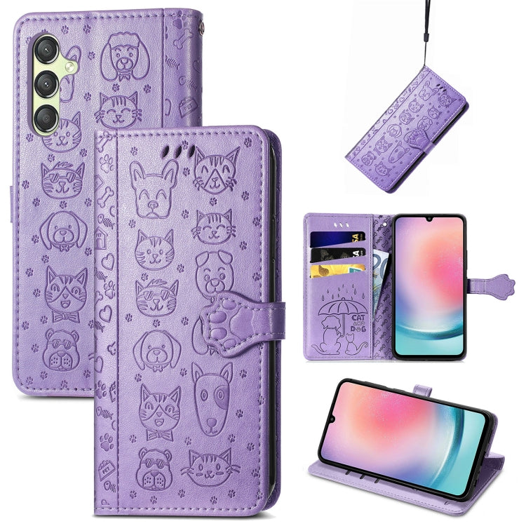 Cat and Dog Embossed Leather Phone Case, For Samsung Galaxy A25 5G, For Samsung Galaxy S23 FE 5G