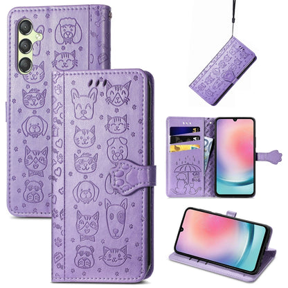Cat and Dog Embossed Leather Phone Case, For Samsung Galaxy A25 5G, For Samsung Galaxy S23 FE 5G