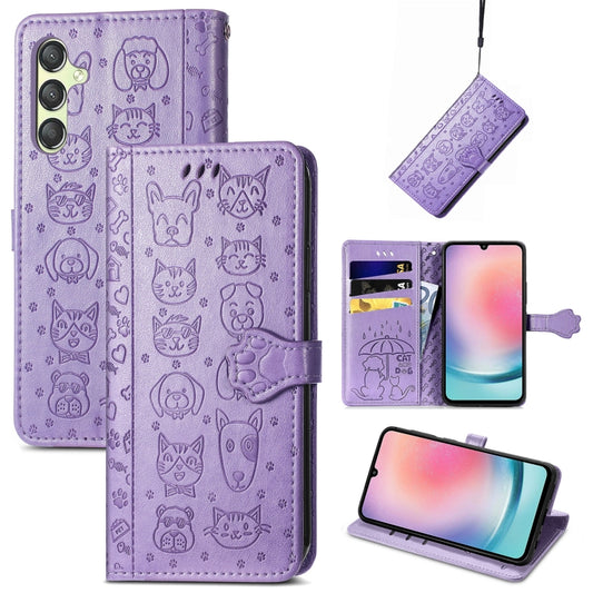 Cat and Dog Embossed Leather Phone Case, For Samsung Galaxy A25 5G, For Samsung Galaxy S23 FE 5G