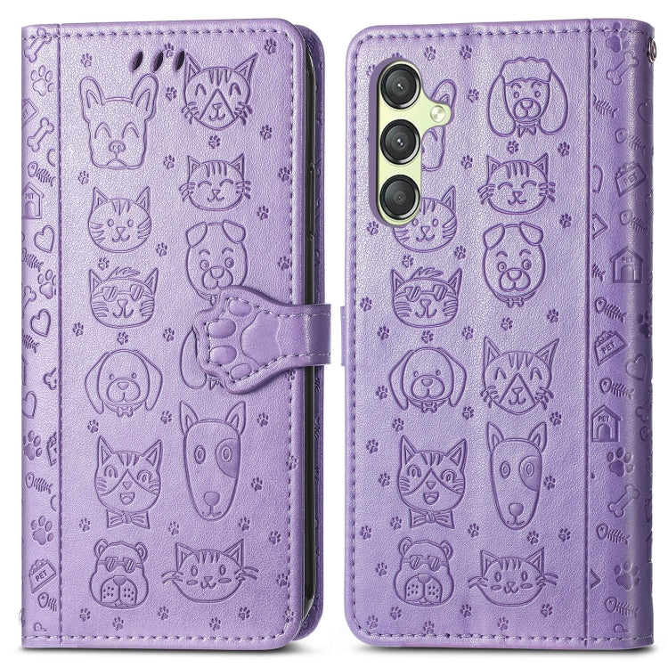 Cat and Dog Embossed Leather Phone Case, For Samsung Galaxy A25 5G, For Samsung Galaxy S23 FE 5G