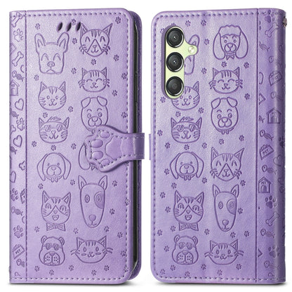 Cat and Dog Embossed Leather Phone Case, For Samsung Galaxy A25 5G, For Samsung Galaxy S23 FE 5G