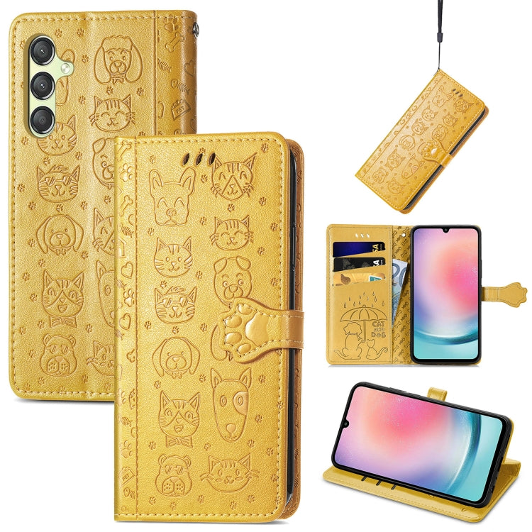 Cat and Dog Embossed Leather Phone Case, For Samsung Galaxy A25 5G, For Samsung Galaxy S23 FE 5G