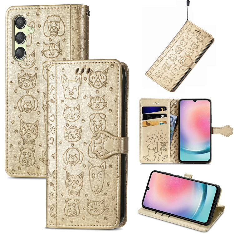 Cat and Dog Embossed Leather Phone Case, For Samsung Galaxy A25 5G, For Samsung Galaxy S23 FE 5G