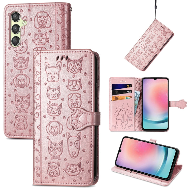Cat and Dog Embossed Leather Phone Case, For Samsung Galaxy A25 5G, For Samsung Galaxy S23 FE 5G