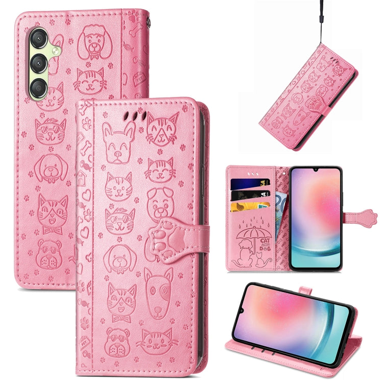 Cat and Dog Embossed Leather Phone Case, For Samsung Galaxy A25 5G, For Samsung Galaxy S23 FE 5G