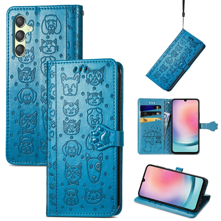 Cat and Dog Embossed Leather Phone Case, For Samsung Galaxy A25 5G, For Samsung Galaxy S23 FE 5G