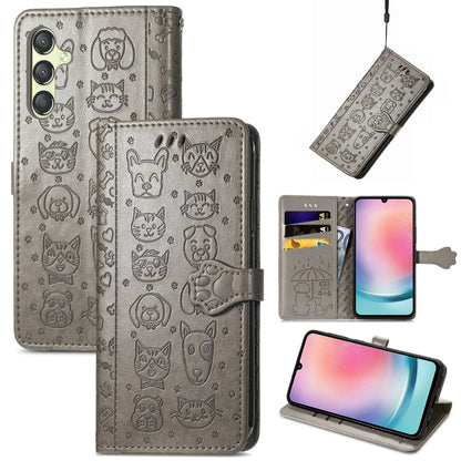 Cat and Dog Embossed Leather Phone Case, For Samsung Galaxy A25 5G, For Samsung Galaxy S23 FE 5G