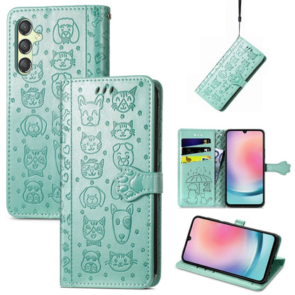 Cat and Dog Embossed Leather Phone Case, For Samsung Galaxy A25 5G, For Samsung Galaxy S23 FE 5G