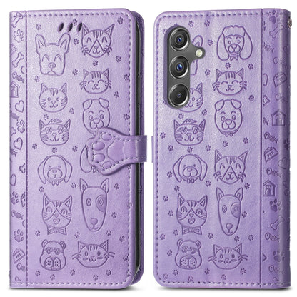 Cat and Dog Embossed Leather Phone Case, For Samsung Galaxy A15, For Samsung Galaxy A05s, For Samsung Galaxy M34 5G