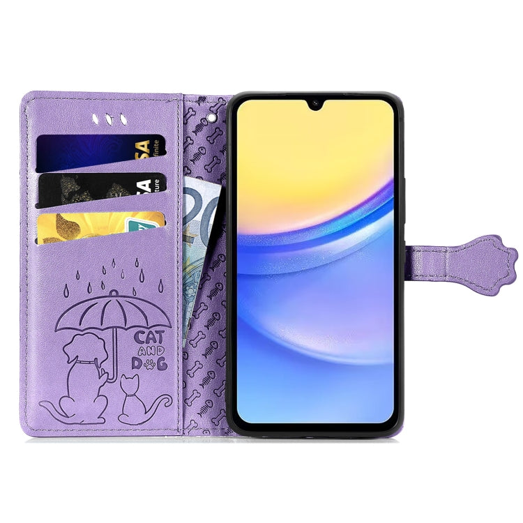Cat and Dog Embossed Leather Phone Case, For Samsung Galaxy A15, For Samsung Galaxy A05s, For Samsung Galaxy M34 5G