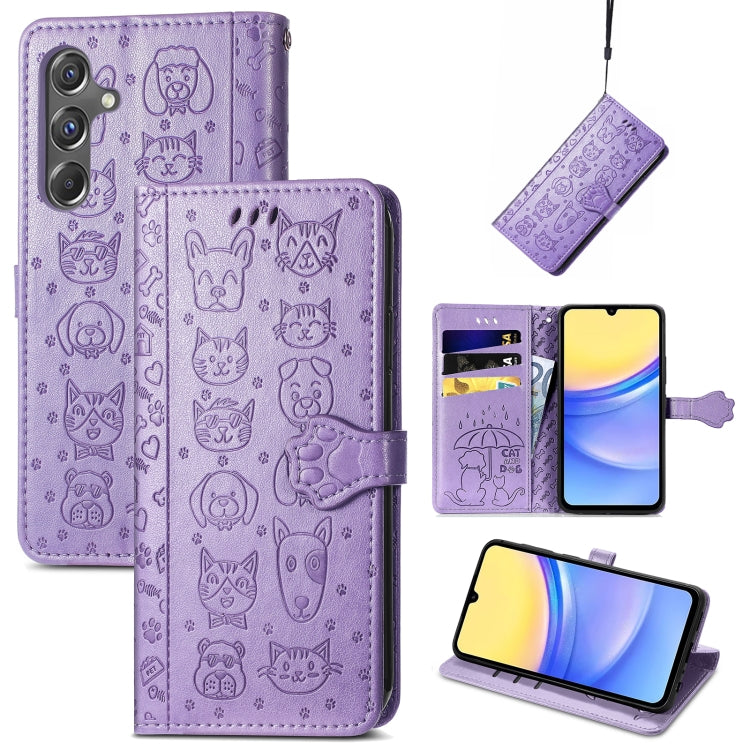 Cat and Dog Embossed Leather Phone Case, For Samsung Galaxy A15, For Samsung Galaxy A05s, For Samsung Galaxy M34 5G