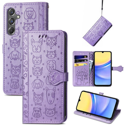 Cat and Dog Embossed Leather Phone Case, For Samsung Galaxy A15, For Samsung Galaxy A05s, For Samsung Galaxy M34 5G
