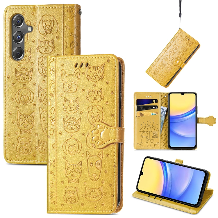Cat and Dog Embossed Leather Phone Case, For Samsung Galaxy A15, For Samsung Galaxy A05s, For Samsung Galaxy M34 5G