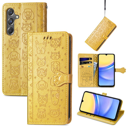 Cat and Dog Embossed Leather Phone Case, For Samsung Galaxy A15, For Samsung Galaxy A05s, For Samsung Galaxy M34 5G