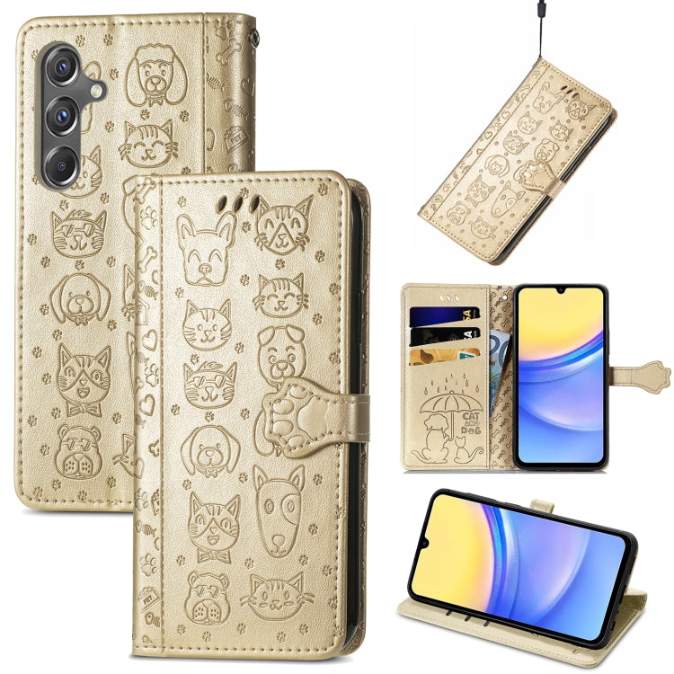Cat and Dog Embossed Leather Phone Case, For Samsung Galaxy A15, For Samsung Galaxy A05s, For Samsung Galaxy M34 5G