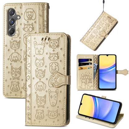 Cat and Dog Embossed Leather Phone Case, For Samsung Galaxy A15, For Samsung Galaxy A05s, For Samsung Galaxy M34 5G