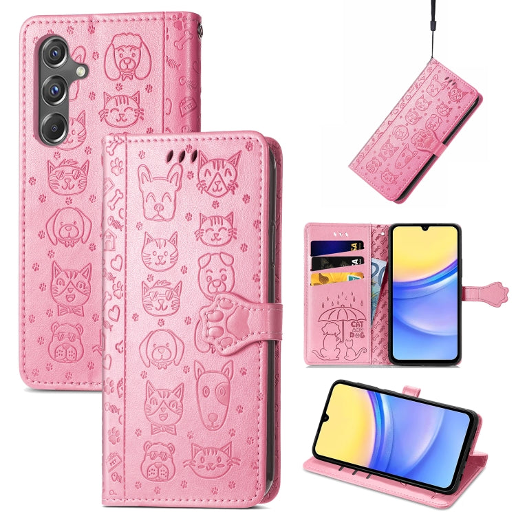 Cat and Dog Embossed Leather Phone Case, For Samsung Galaxy A15, For Samsung Galaxy A05s, For Samsung Galaxy M34 5G
