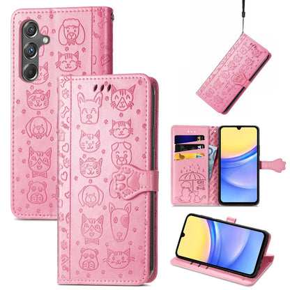 Cat and Dog Embossed Leather Phone Case, For Samsung Galaxy A15, For Samsung Galaxy A05s, For Samsung Galaxy M34 5G