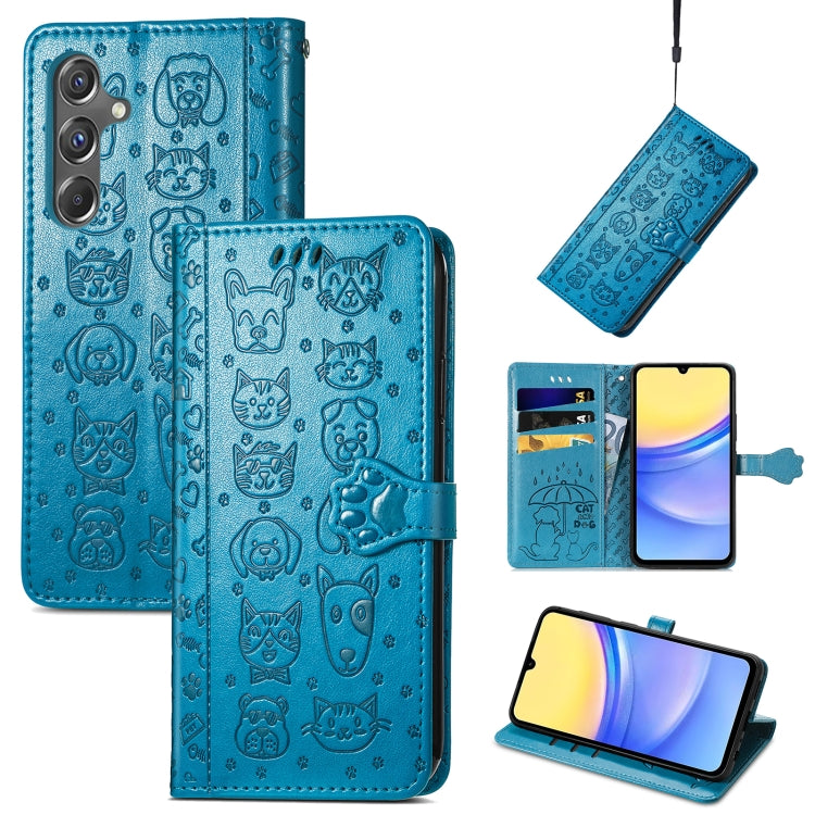 Cat and Dog Embossed Leather Phone Case, For Samsung Galaxy A15, For Samsung Galaxy A05s, For Samsung Galaxy M34 5G