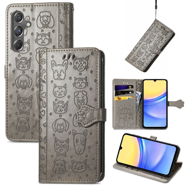 Cat and Dog Embossed Leather Phone Case, For Samsung Galaxy A15, For Samsung Galaxy A05s, For Samsung Galaxy M34 5G