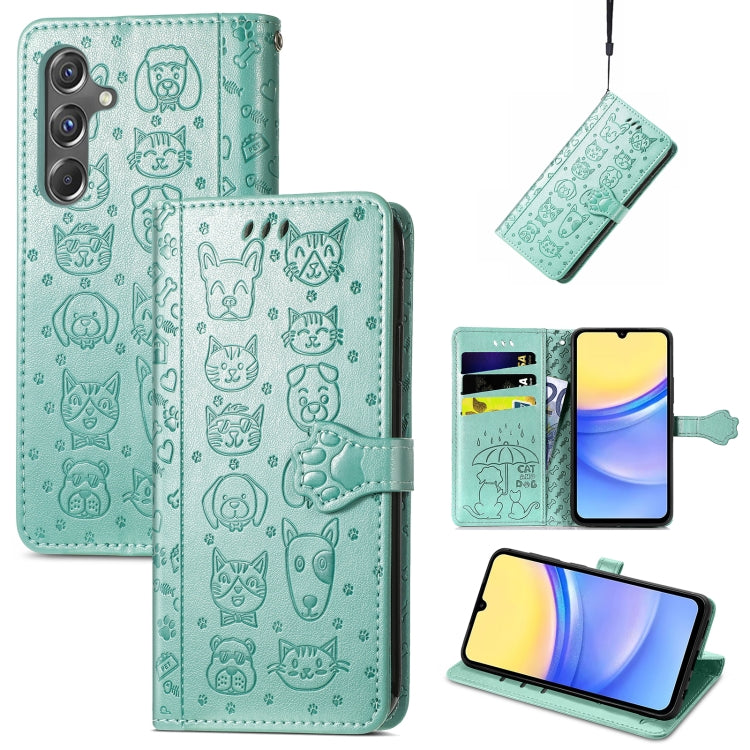 Cat and Dog Embossed Leather Phone Case, For Samsung Galaxy A15, For Samsung Galaxy A05s, For Samsung Galaxy M34 5G