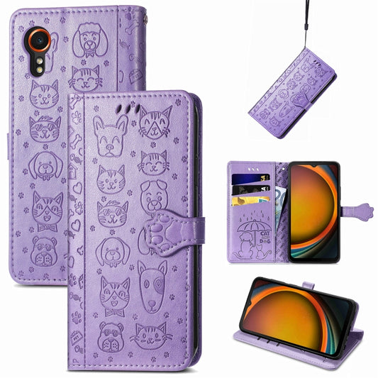 Cat and Dog Embossed Leather Phone Case, For Samsung Galaxy Xcover 7, For Samsung Galaxy A55 5G, For Samsung Galaxy A35 5G