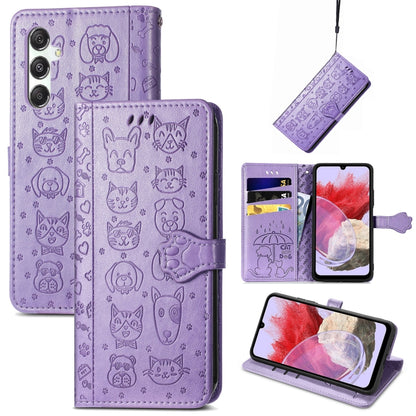 Cat and Dog Embossed Leather Phone Case, For Samsung Galaxy A15, For Samsung Galaxy A05s, For Samsung Galaxy M34 5G