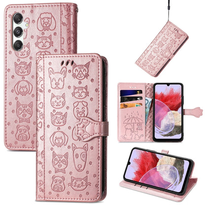 Cat and Dog Embossed Leather Phone Case, For Samsung Galaxy A15, For Samsung Galaxy A05s, For Samsung Galaxy M34 5G