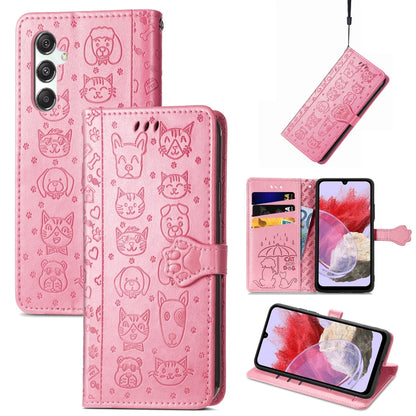 Cat and Dog Embossed Leather Phone Case, For Samsung Galaxy A15, For Samsung Galaxy A05s, For Samsung Galaxy M34 5G