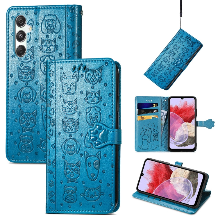 Cat and Dog Embossed Leather Phone Case, For Samsung Galaxy A15, For Samsung Galaxy A05s, For Samsung Galaxy M34 5G