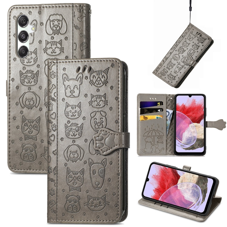 Cat and Dog Embossed Leather Phone Case, For Samsung Galaxy A15, For Samsung Galaxy A05s, For Samsung Galaxy M34 5G