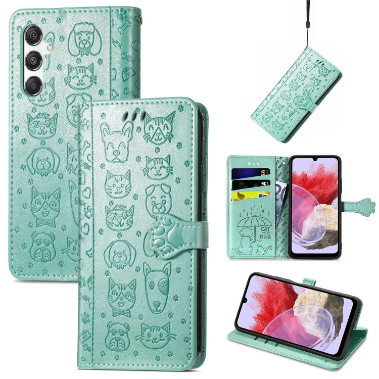 Cat and Dog Embossed Leather Phone Case, For Samsung Galaxy A15, For Samsung Galaxy A05s, For Samsung Galaxy M34 5G