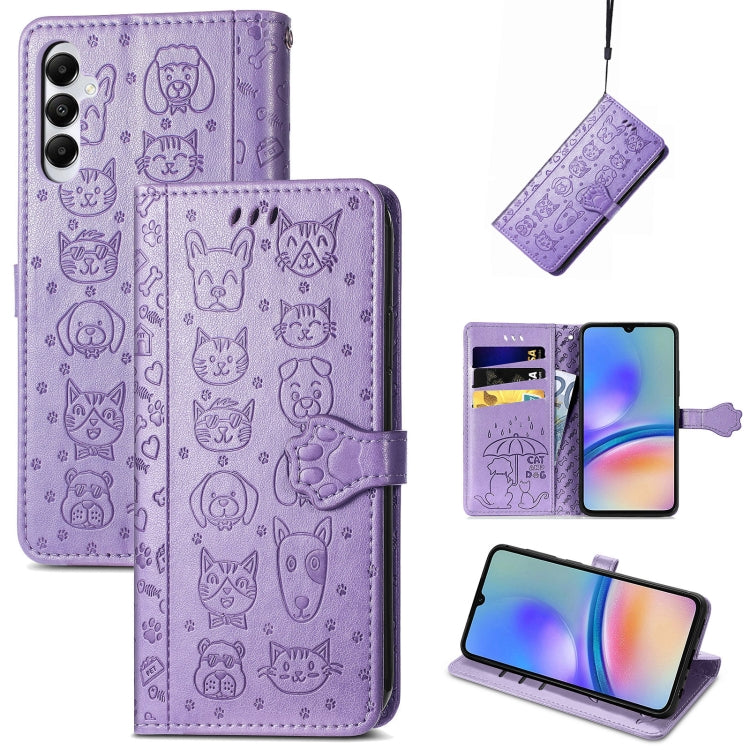 Cat and Dog Embossed Leather Phone Case, For Samsung Galaxy A15, For Samsung Galaxy A05s, For Samsung Galaxy M34 5G
