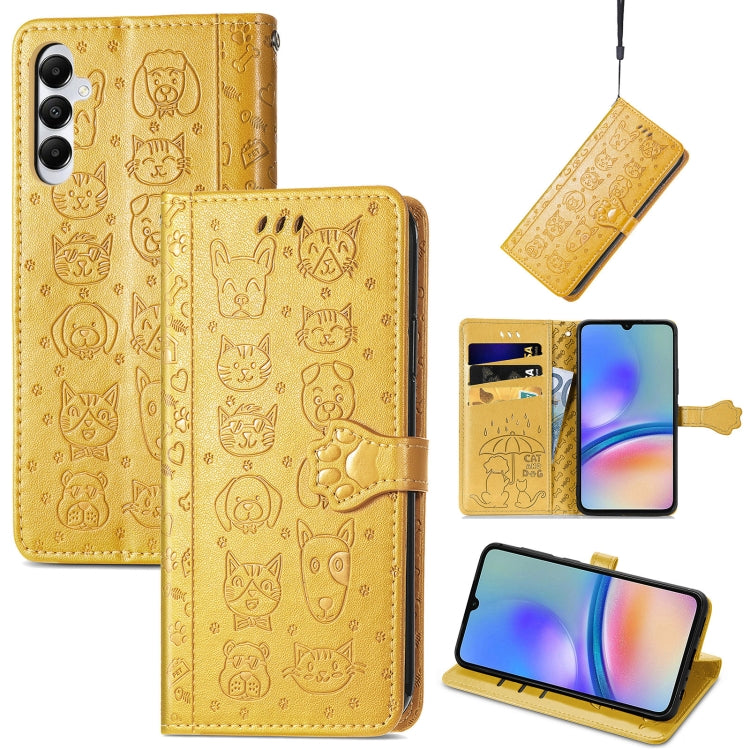 Cat and Dog Embossed Leather Phone Case, For Samsung Galaxy A15, For Samsung Galaxy A05s, For Samsung Galaxy M34 5G