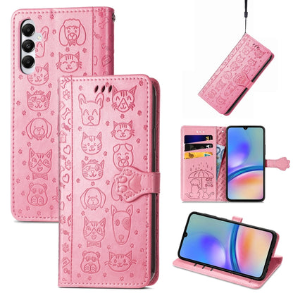 Cat and Dog Embossed Leather Phone Case, For Samsung Galaxy A15, For Samsung Galaxy A05s, For Samsung Galaxy M34 5G