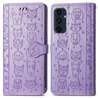 Cat and Dog Embossed Leather Phone Case, For Samsung Galaxy A16, For Samsung Galaxy A06, For Samsung Galaxy M35
