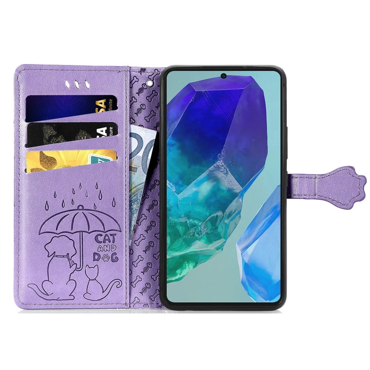 Cat and Dog Embossed Leather Phone Case, For Samsung Galaxy A16, For Samsung Galaxy A06, For Samsung Galaxy M35