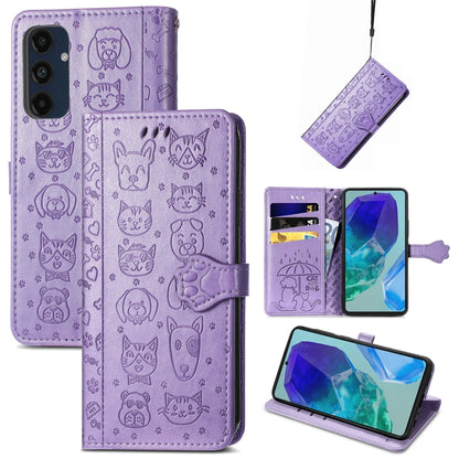 Cat and Dog Embossed Leather Phone Case, For Samsung Galaxy A16, For Samsung Galaxy A06, For Samsung Galaxy M35