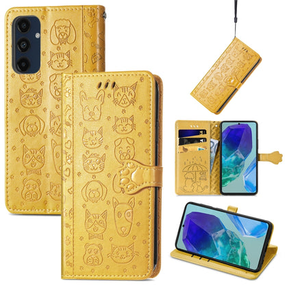 Cat and Dog Embossed Leather Phone Case, For Samsung Galaxy A16, For Samsung Galaxy A06, For Samsung Galaxy M35