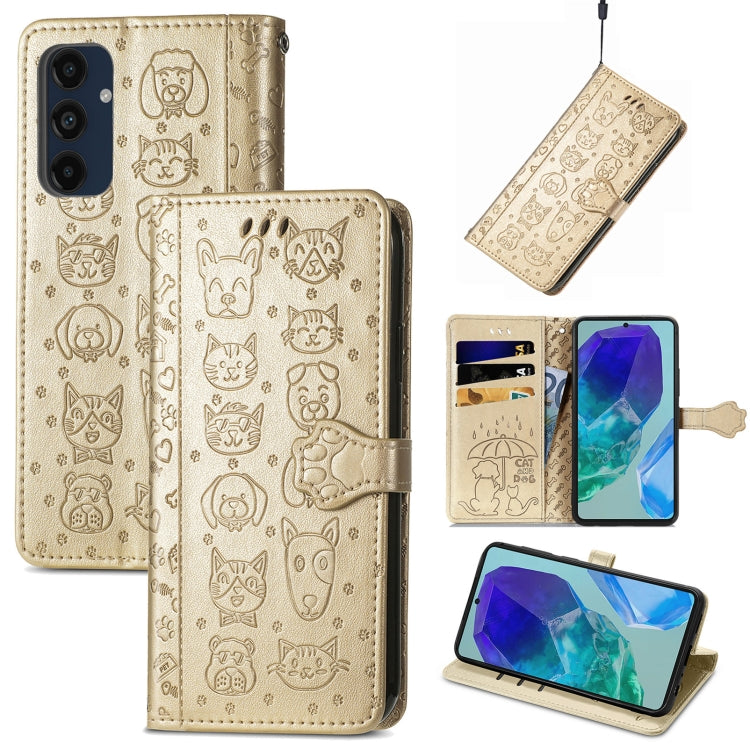 Cat and Dog Embossed Leather Phone Case, For Samsung Galaxy A16, For Samsung Galaxy A06, For Samsung Galaxy M35