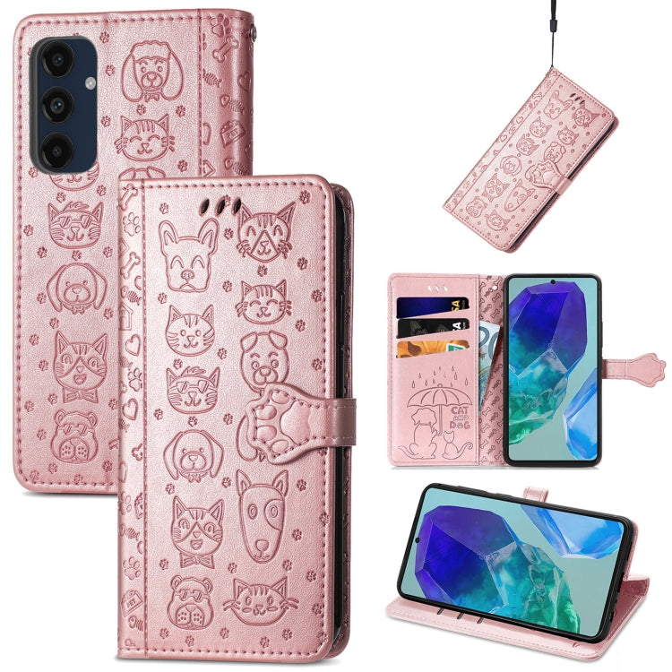 Cat and Dog Embossed Leather Phone Case, For Samsung Galaxy A16, For Samsung Galaxy A06, For Samsung Galaxy M35
