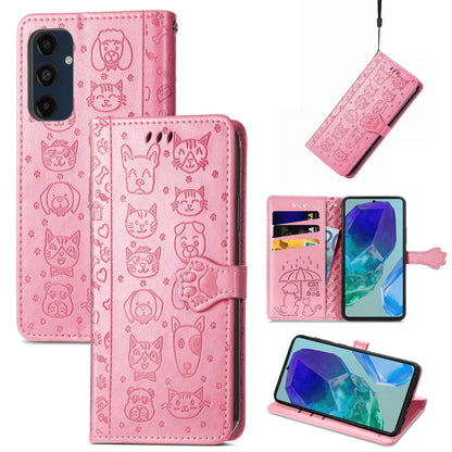 Cat and Dog Embossed Leather Phone Case, For Samsung Galaxy A16, For Samsung Galaxy A06, For Samsung Galaxy M35