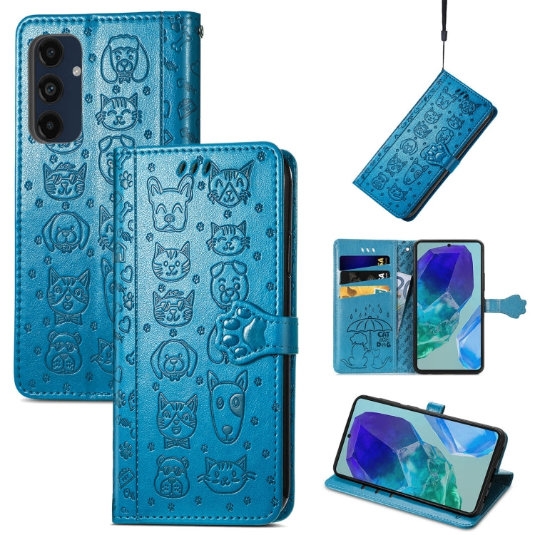 Cat and Dog Embossed Leather Phone Case, For Samsung Galaxy A16, For Samsung Galaxy A06, For Samsung Galaxy M35