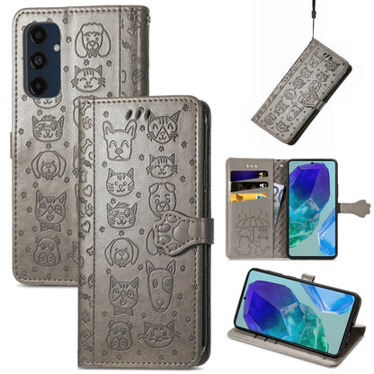 Cat and Dog Embossed Leather Phone Case, For Samsung Galaxy A16, For Samsung Galaxy A06, For Samsung Galaxy M35