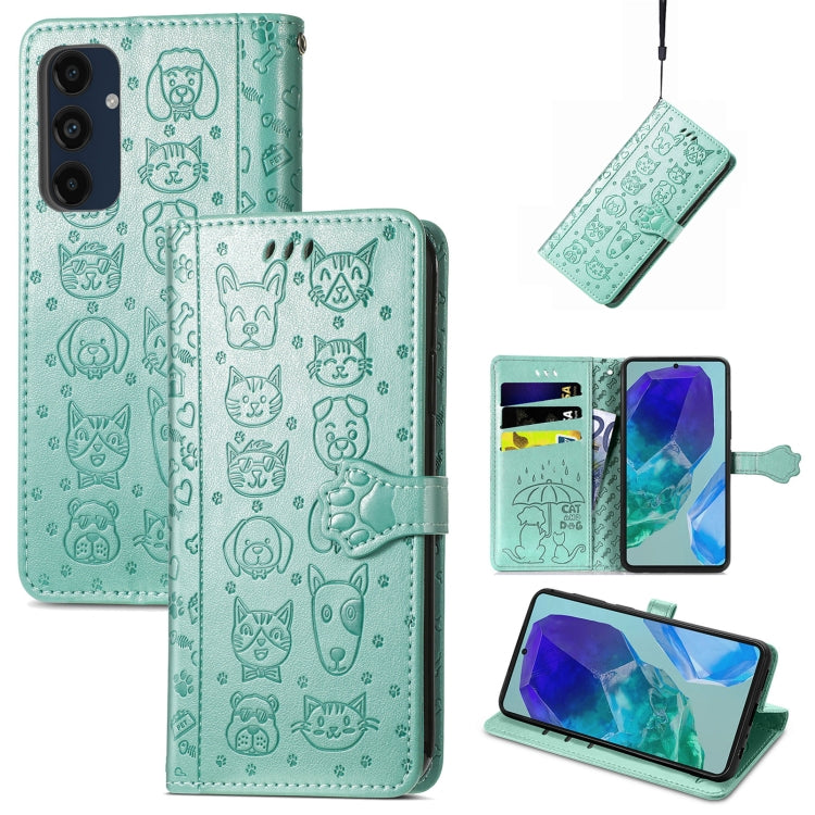 Cat and Dog Embossed Leather Phone Case, For Samsung Galaxy A16, For Samsung Galaxy A06, For Samsung Galaxy M35