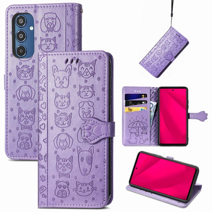 Cat and Dog Embossed Leather Phone Case, For Samsung Galaxy A16, For Samsung Galaxy A06, For Samsung Galaxy M35