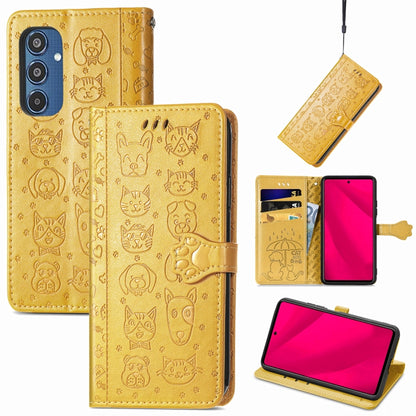 Cat and Dog Embossed Leather Phone Case, For Samsung Galaxy A16, For Samsung Galaxy A06, For Samsung Galaxy M35